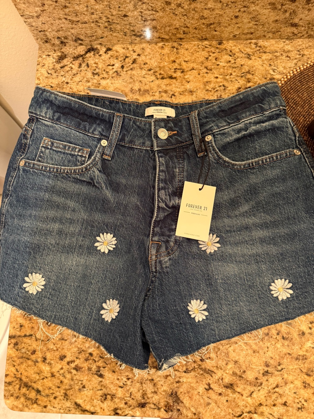 Forever 21 Blue Denim Skirt with Daisy Embroidery